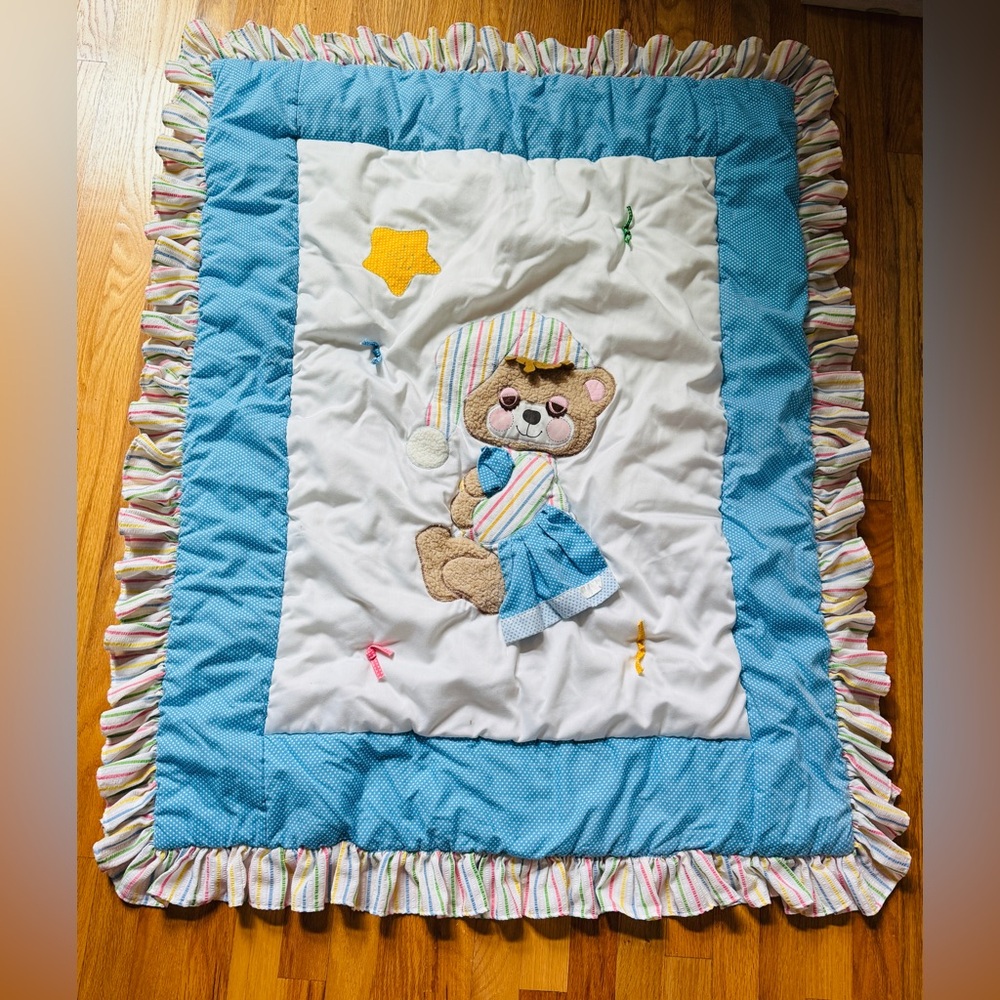 Vintage Teddy Beddy Bear SleepyTime Baby Crib Comforter 1980’s Rare